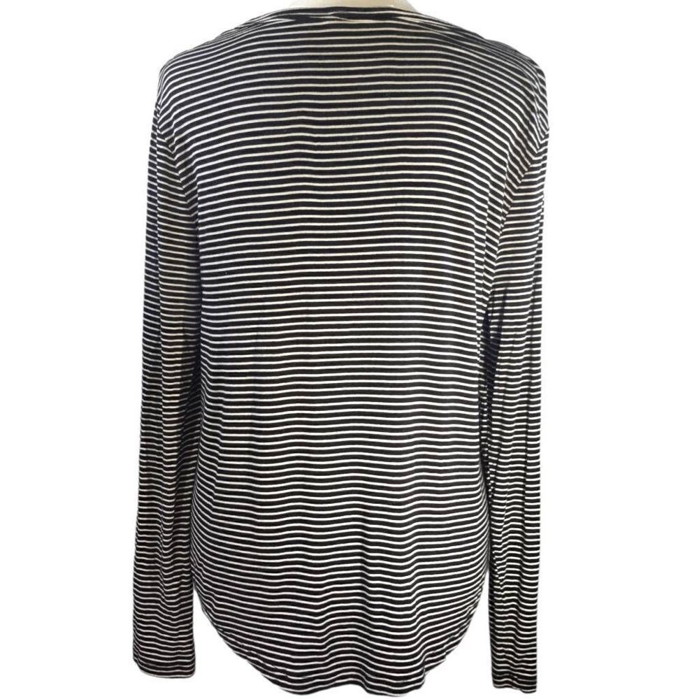 Double Zero Black White Striped Long Sleeve Top Sz L Womens Blouse Stretchy Tee - Picture 4 of 6